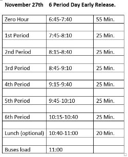 Early release schedule for 11.27